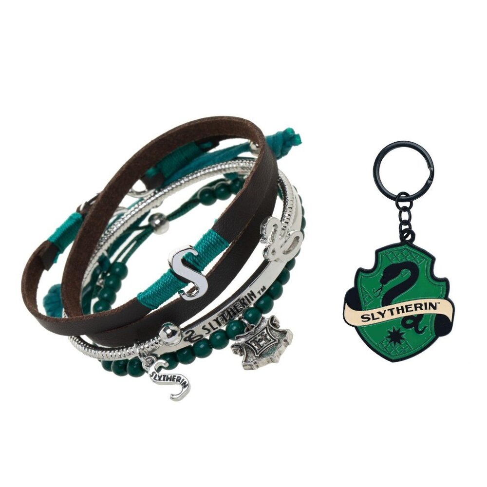 Harry Potter Slytherin 4 Pack Friendship Bracelets and Keychain Gift Set
